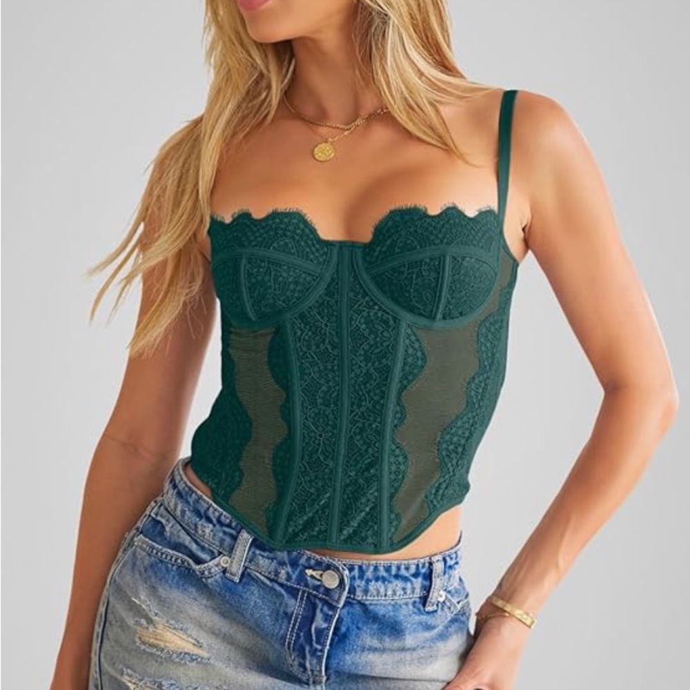 Green Lace Bustier Top